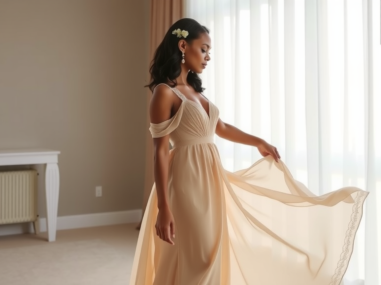 A stunning collection of long chiffon A-line bridesmaid dresses showcasing a Black bride in an elegant V-neckline gown with delicate ruching, a White bride in a beautifully defined waist dress with lace detailing, and a Latina bride in a flowing silhouette adorned with intricate beadwork, all exemplifying sophistication and romance for a classic wedding setting.